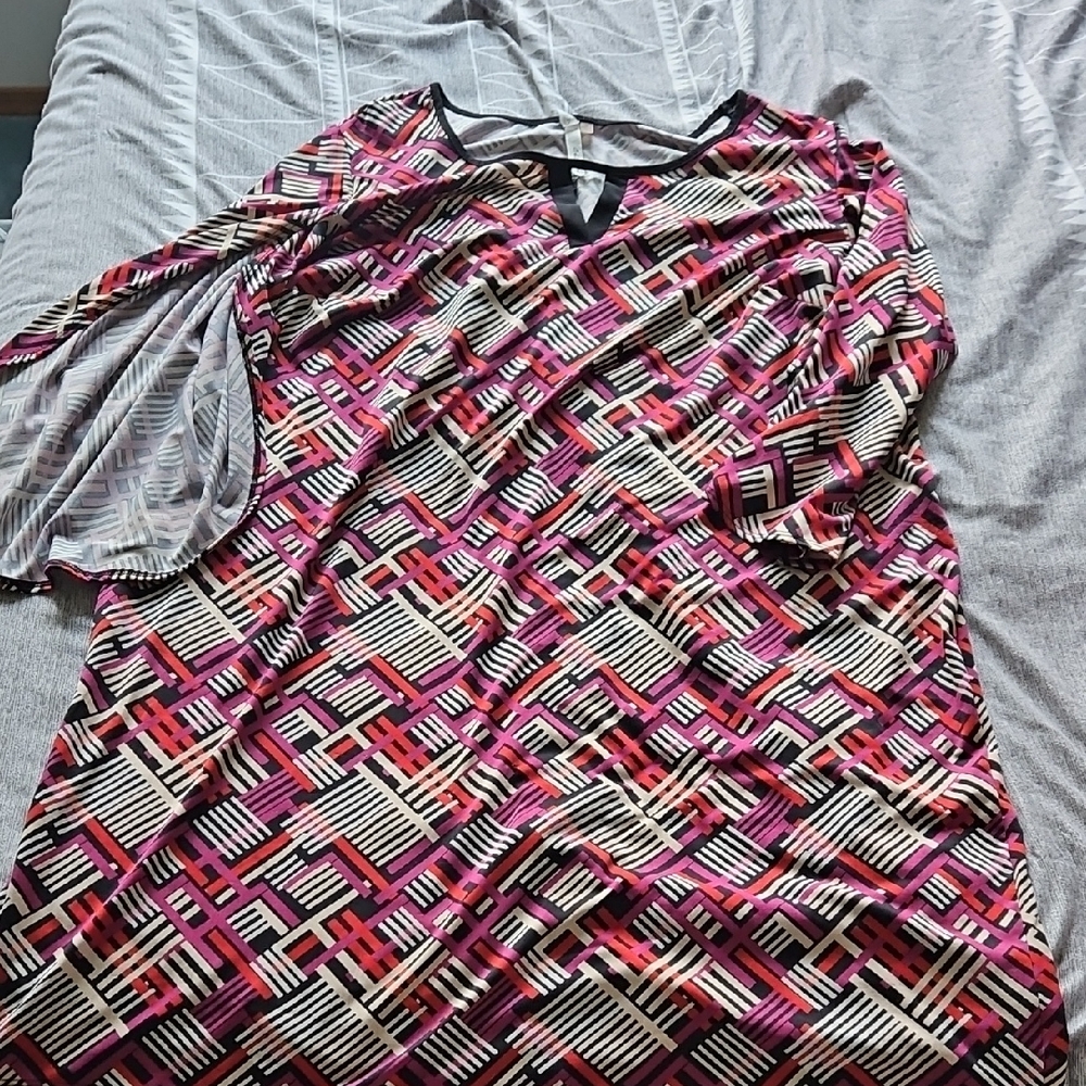 NY Collection Geometric Print Midi Dress - Pink, Black, Cream